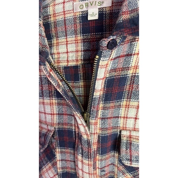 Orvis Flannel Pullover Shirt Womens Sz M Plaid Blue & Beige 1/2 Zip - Picture 5 of 9